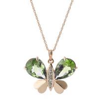 Green Amethyst and Diamond Butterfly Pendant Necklace 6.5ctw in 9ct Rose Gold