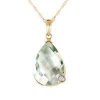 Green Amethyst and Diamond Chequer Pendant Necklace 5.0ct in 9ct Gold