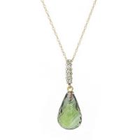 Green Amethyst and Diamond Pendant Necklace 5.3ct in 9ct Gold