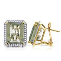 Green Amethyst and Diamond French Clip Halo Earrings 11.2ctw in 9ct Gold