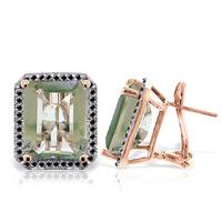 Green Amethyst and Diamond Stud French Clip Halo Earrings 11.2ctw in 9ct Rose Gold