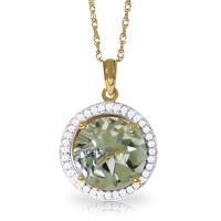 Green Amethyst and Diamond Halo Pendant Necklace 5.0ct in 9ct Gold