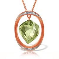 Green Amethyst and Diamond Pendant Necklace 15.25ct in 9ct Rose Gold