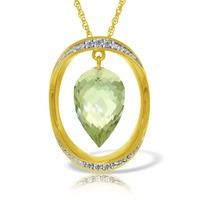 Green Amethyst and Diamond Pendant Necklace 9.5ct in 9ct Gold