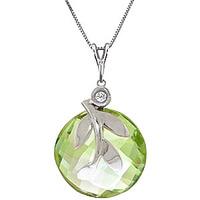 Green Amethyst and Diamond Olive Leaf Pendant Necklace 5.3ct in 9ct White Gold