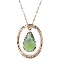 Green Amethyst and Diamond Pendant Necklace 9.5ct in 9ct Rose Gold