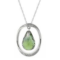 Green Amethyst and Diamond Pendant Necklace 9.5ct in 9ct White Gold