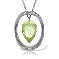 Green Amethyst and Diamond Pendant Necklace 9.5ct in 9ct White Gold