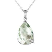 Green Amethyst and Diamond Chequer Pendant Necklace 5.0ct in 9ct White Gold