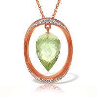 green amethyst and diamond pendant necklace 95ct in 9ct rose gold