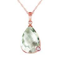 Green Amethyst and Diamond Chequer Pendant Necklace 5.0ct in 9ct Rose Gold