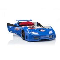 gt999 childrens car bed in blue with spoiler and led on wheels
