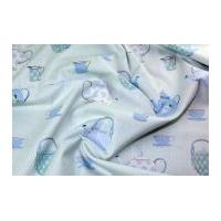 Gutermann Ring a Roses Summer Loft Teapots Poplin Quilting Fabric Pastel Blue