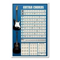 Guitar Chords Poster Learn To Play Electric and Acustic White Framed - 96.5 x 66 cms (Approx 38 x 26 inches)