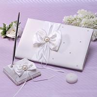 Guest Book Pen Set Satin Garden ThemeWithRibbons Faux Pearl