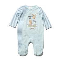 Guess How Much I Love You striped long sleeve rabbit applique integrated feet sleepsuit - Light Blue