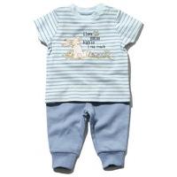 Guess How Much I Love You striped short sleeve rabbit applique top and joggers set - Light Blue