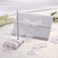 guest book pen set chiffon classic themewithbow faux pearl guest book  ...
