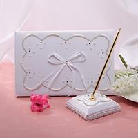 Guest Book Pen Set Satin Classic ThemeWithFaux Pearl