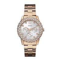 Guess Jet Setter ladies\' stone-set white dial rose gold-plated bracelet watch