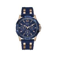 guess oasis mens multi function rose gold tone and blue bracelet watch