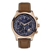 Guess Pursuit chronograph men\'s brown leather strap watch