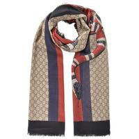 GUCCI Web And Snake Print Wool Scarf