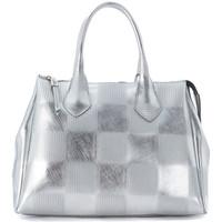 Gum Gianni Chiarini Design silver laminated rubber bowler bag checkers pattern women\'s Handbags in Silver