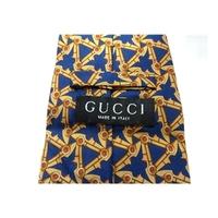 Gucci Blue and Gold Patterned Silk Tie