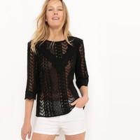 guipure lace blouse with 34 length sleeves