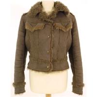 Guess Collection Size L Aviatrix Style Mink Coloured Cropped Faux Fur Trimmed Jacket