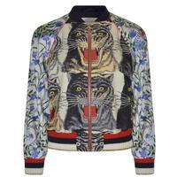 GUCCI Patchwork Print Silk Bomber Jacket