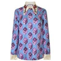 gucci jewelled silk twill printed shirt