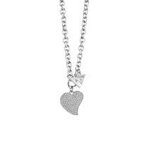 Guess Rhodium Plated Small Pavé Heart Necklace