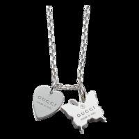 Gucci Trademark Silver Butterfly and Heart Necklace