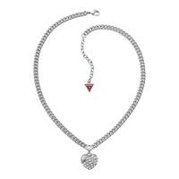 Guess Rhodium Plated Crystal Heart Pendant Necklace