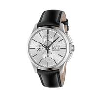 gucci g timeless mens automatic chronograph black leather strap watch