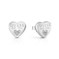 Guess Ladies All About Shine Rhodium Plated Crystal Heart Stud Earrings UBE82082
