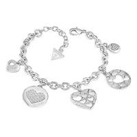 Guess Ladies Heart Devotion Rhodium Plated Multi Charm Bracelet UBB82048-L