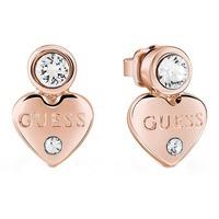 Guess Ladies Guessy Rose Gold Plated Crystal Heart Stud Earrings UBE82003