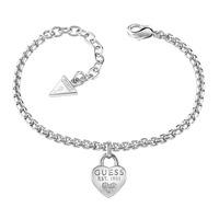 Guess Ladies All About Shine Rhodium Plated Heart Padlock Bracelet UBB82104-L