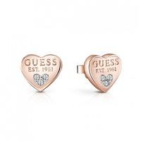 guess ladies all about shine rose gold plated crystal heart stud earri ...