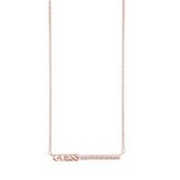 Guess Ladies Linear Rose Gold Plated Logo Bar Necklace UBN82035