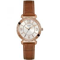 guess ladies south hampton brown leather strap watch w0833l1