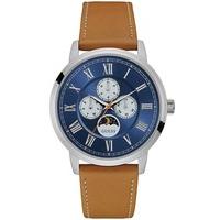 Guess Mens Blue Brown Leather Strap Watch W0870G4