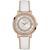 Guess Ladies Rose Gold Plated White Leather Strap Watch W0934L1