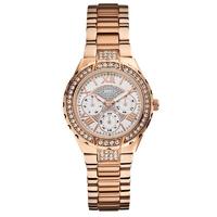 Guess Rose Gold Plated Crystal Set White Multi Dial Bracelet Watch W0111L3