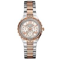 Guess Stainless Steel Rose Gold Plated Crystal Set White Multi Dial Bracelet Watch W0111L4