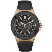 Guess Mens Force Black Leather Strap Watch W0674G6