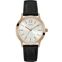 Guess Mens Rose Gold Plated Black Leather Strap Watch W0922G6